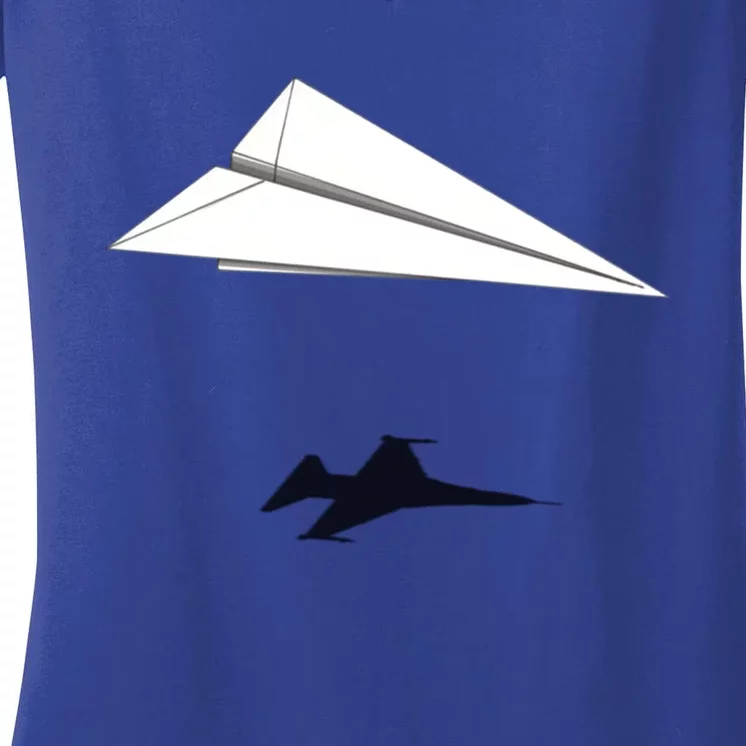 Paper Airplane Shadow Fgift16 Fighting Falcon Gift Women's V-Neck T-Shirt