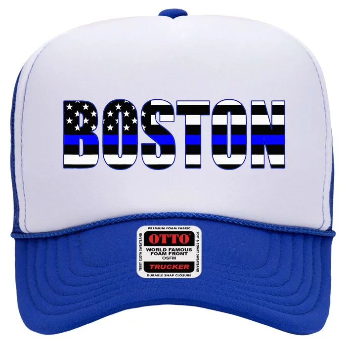 Protect And Serve In Boston Police Flag Pd High Crown Mesh Trucker Hat