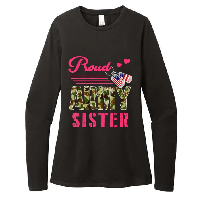 Proud Army Sister Military Camo Dog Tag Best Friend Solider Womens CVC Long Sleeve Shirt