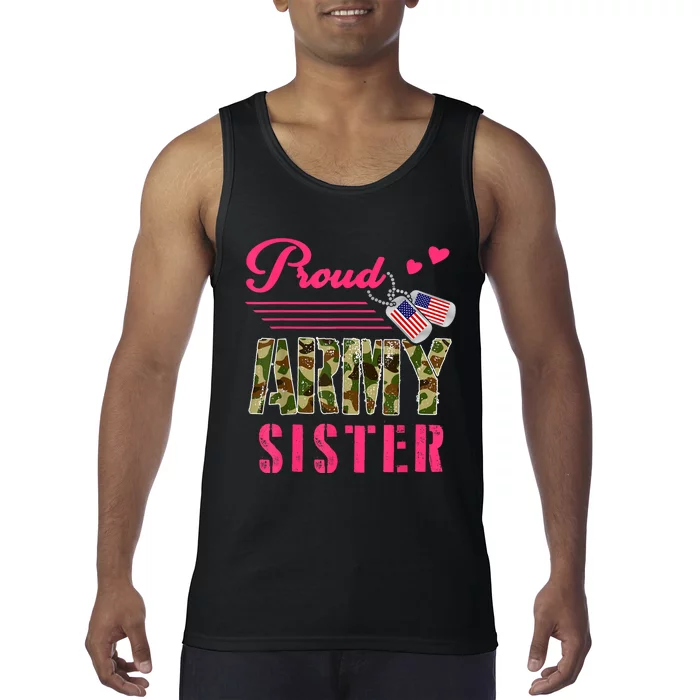 Proud Army Sister Military Camo Dog Tag Best Friend Solider Tank Top