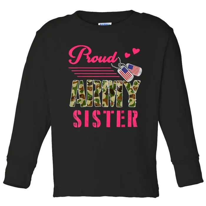 Proud Army Sister Military Camo Dog Tag Best Friend Solider Toddler Long Sleeve Shirt