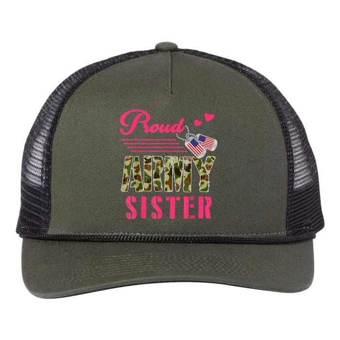 Proud Army Sister Military Camo Dog Tag Best Friend Solider Retro Rope Trucker Hat Cap