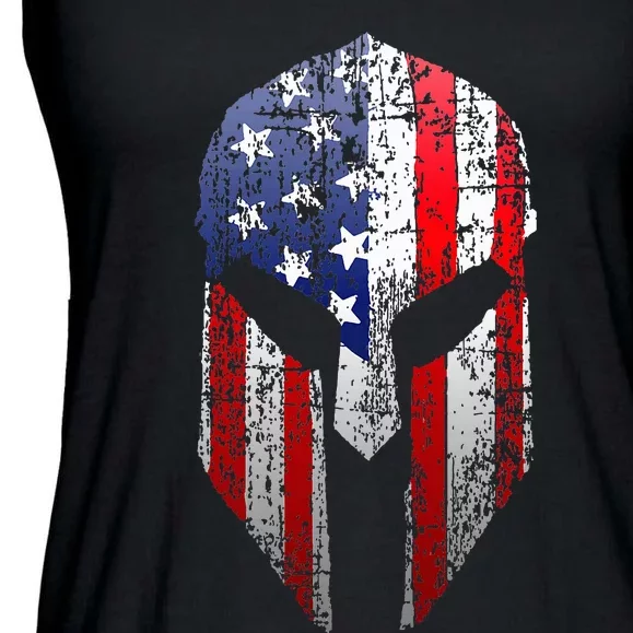 Patriotic American Spartan Warrior Usa Flag Helmet Ladies Essential Flowy Tank