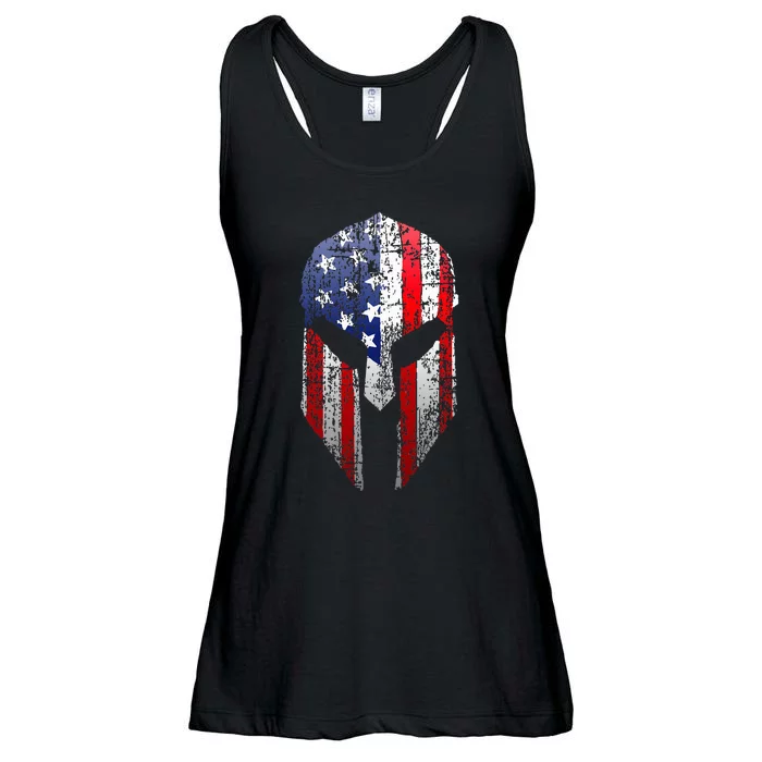 Patriotic American Spartan Warrior Usa Flag Helmet Ladies Essential Flowy Tank