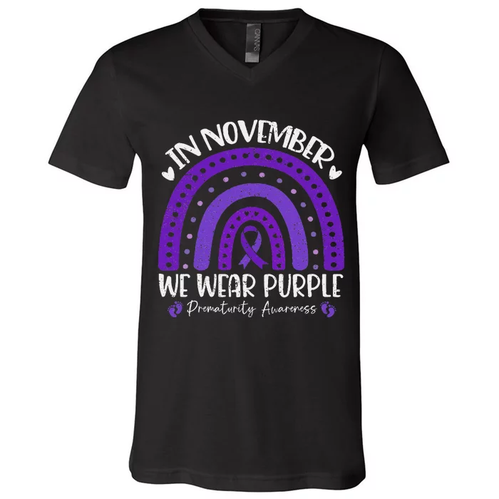 Prematurity Awareness Support In November We Wear Purple V-Neck T-Shirt