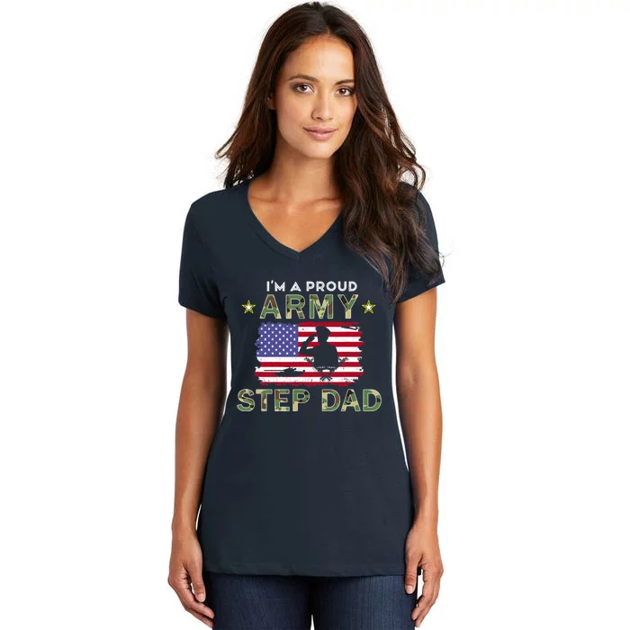 Proud Army StepDad-I'm A Proud Army Step Dad Camouflage Army Women's V-Neck T-Shirt