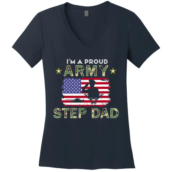 Proud Army StepDad-I'm A Proud Army Step Dad Camouflage Army Women's V-Neck T-Shirt