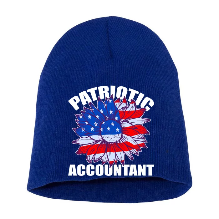 Patriotic Accountant Sunflower Retro Job America Flag Gift Short Acrylic Beanie