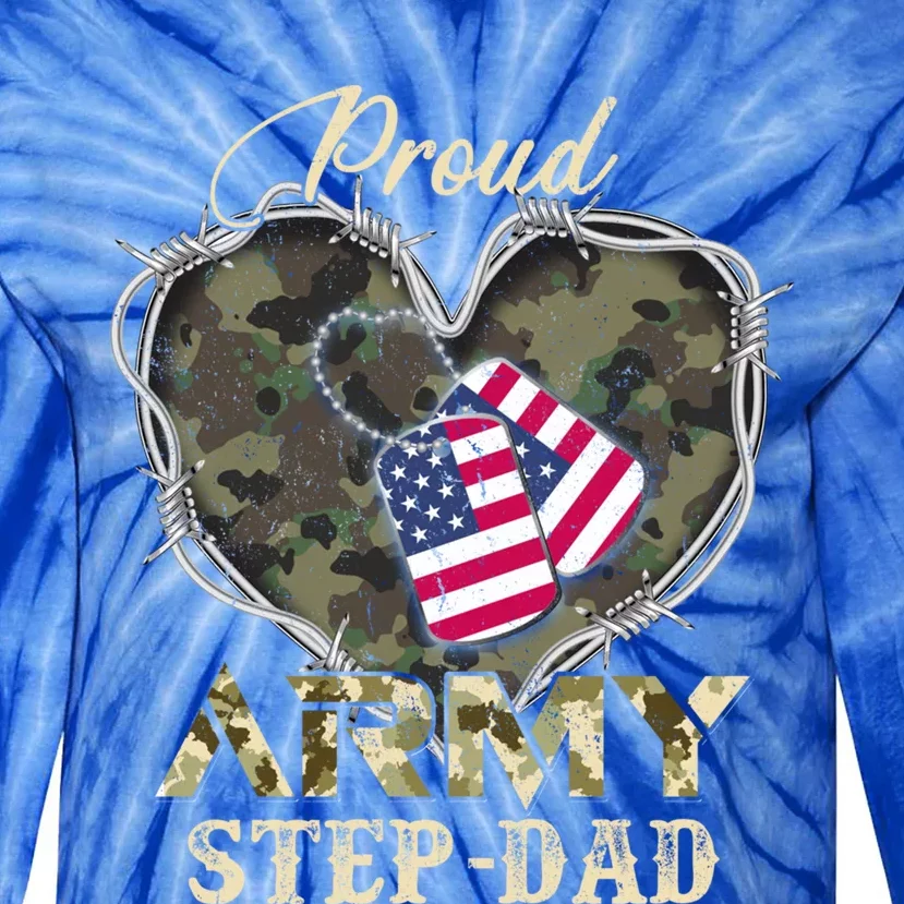 Proud Army Stepgiftdad With Heart American Flag For Veteran Funny Gift Tie-Dye Long Sleeve Shirt