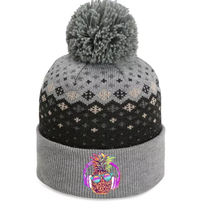 Pop Art Summer Time Headphones Pineapple The Baniff Cuffed Pom Beanie