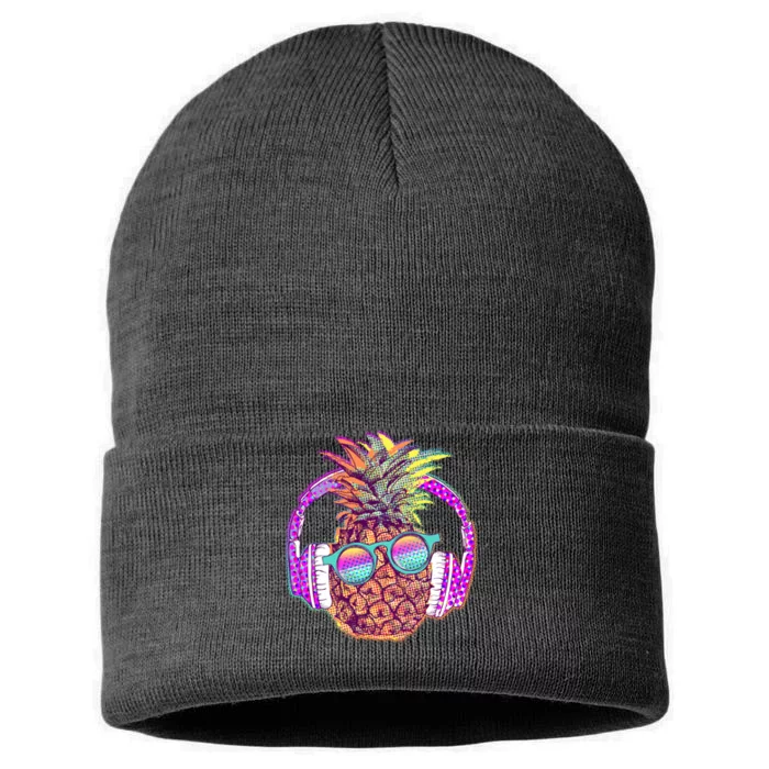 Pop Art Summer Time Headphones Pineapple Sustainable Knit Beanie