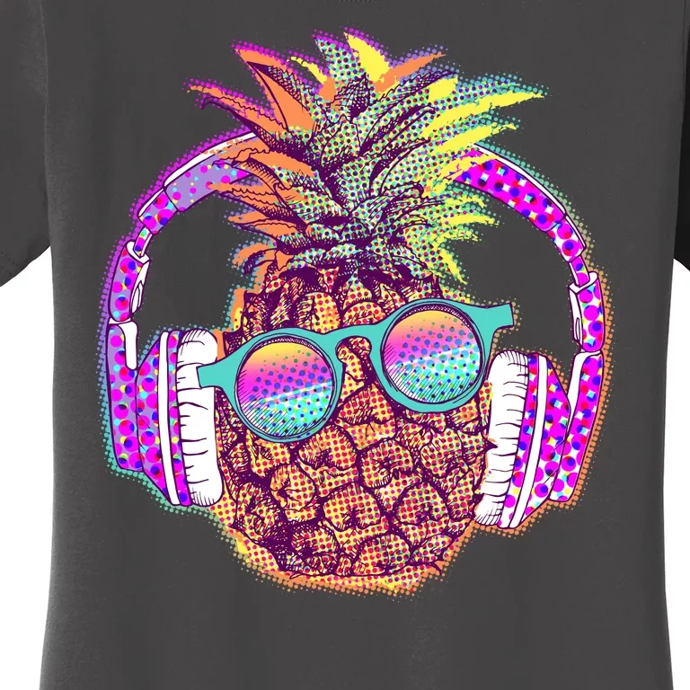 Pop Art Summer Time Headphones Pineapple Women's T-Shirt