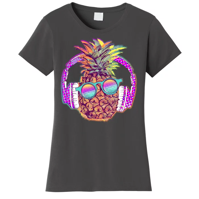 Pop Art Summer Time Headphones Pineapple Women's T-Shirt