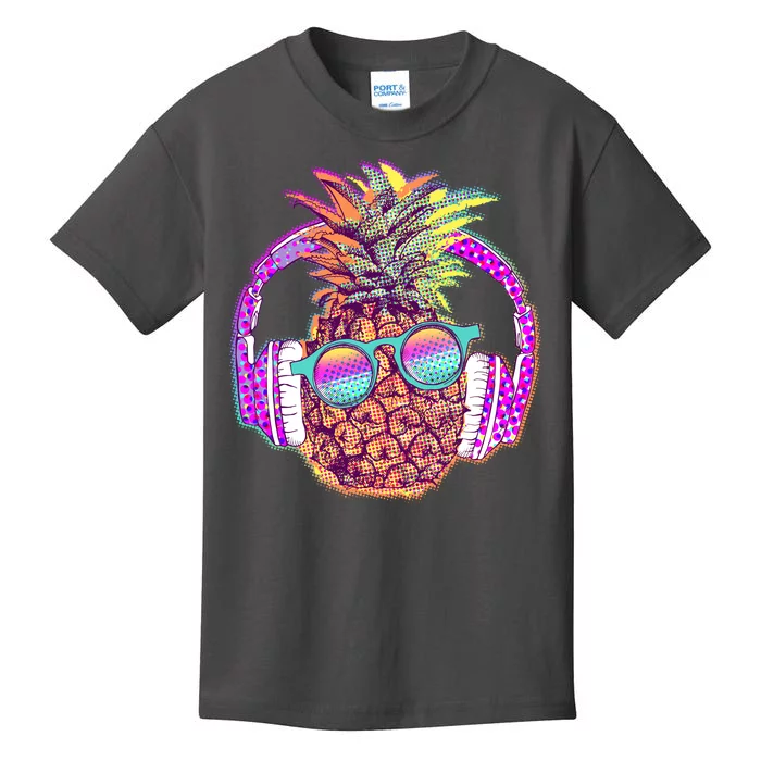 Pop Art Summer Time Headphones Pineapple Kids T-Shirt