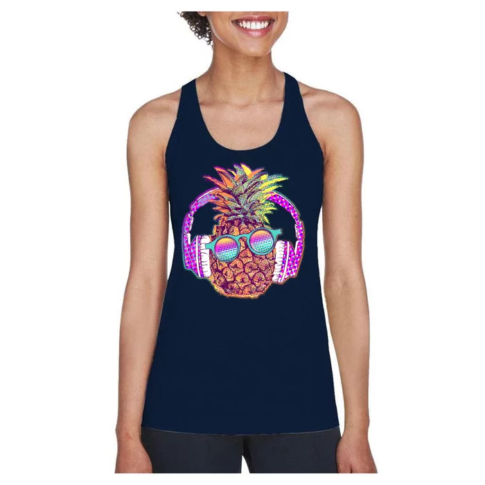 Pop Art Summer Time Headphones Pineapple Women's Racerback Tank