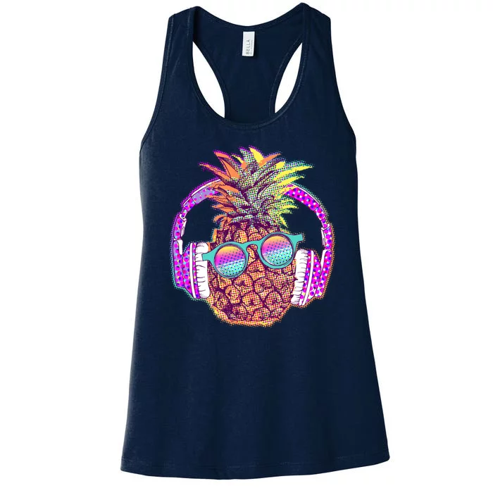 Pop Art Summer Time Headphones Pineapple Women's Racerback Tank