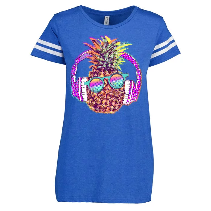 Pop Art Summer Time Headphones Pineapple Enza Ladies Jersey Football T-Shirt