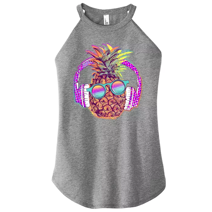 Pop Art Summer Time Headphones Pineapple Women’s Perfect Tri Rocker Tank