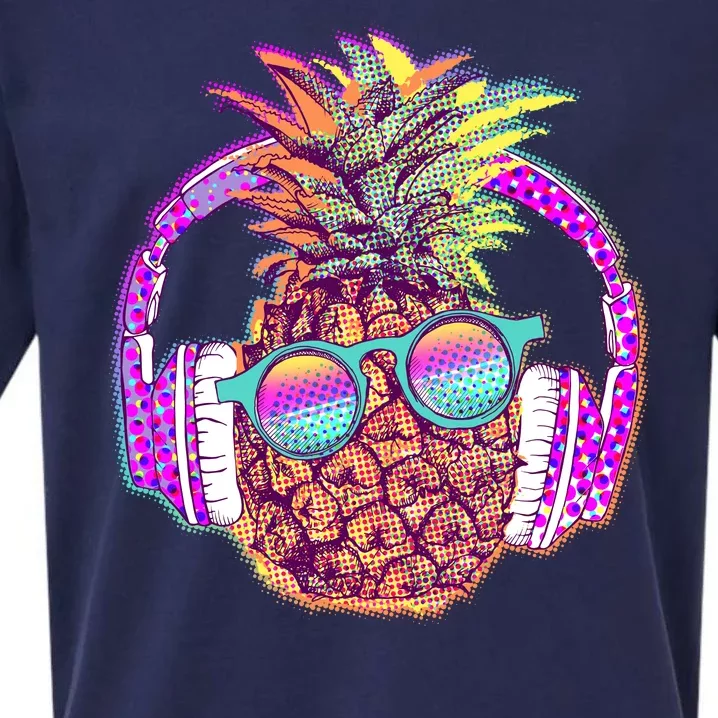 Pop Art Summer Time Headphones Pineapple Sueded Cloud Jersey T-Shirt