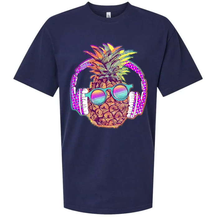 Pop Art Summer Time Headphones Pineapple Sueded Cloud Jersey T-Shirt