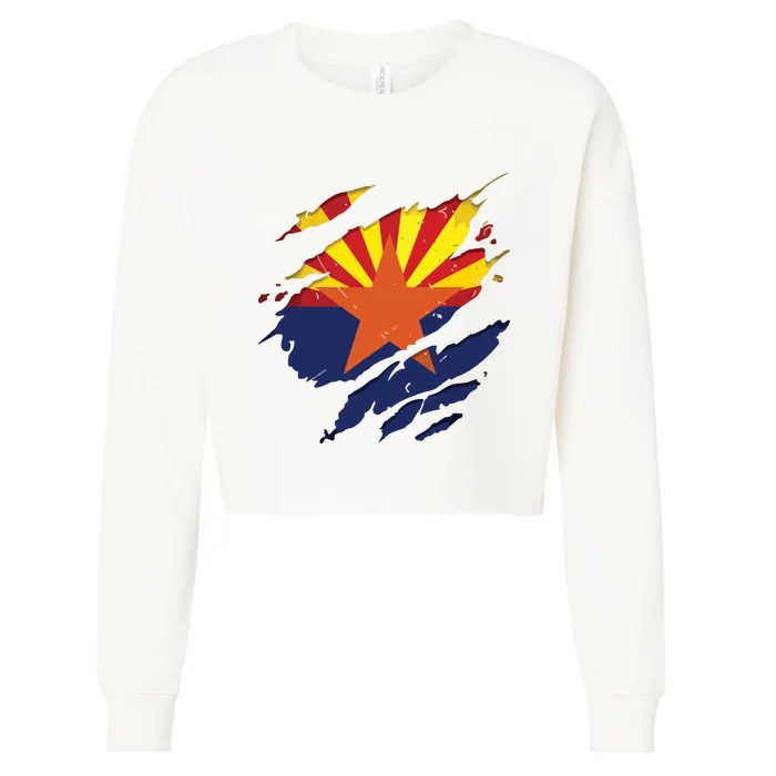 Proud Arizonan Shirts Az State Torn Ripped Arizona Flag Cropped Pullover Crew