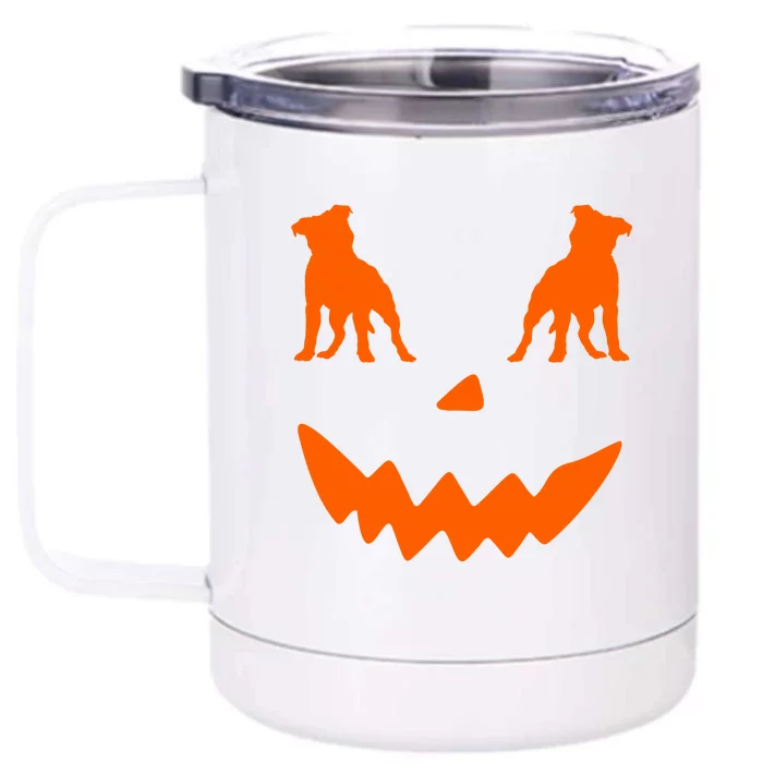 Pumpkin American Staffordshire Terrier Dog Halloween Front & Back 12oz Stainless Steel Tumbler Cup