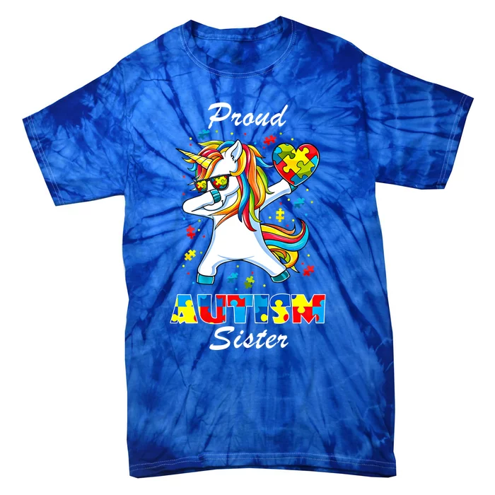 Proud Autism Sister Unicorn Autism Awareness Gift Tie-Dye T-Shirt