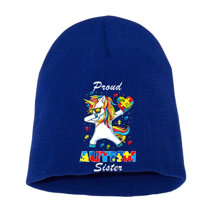 Proud Autism Sister Unicorn Autism Awareness Gift Short Acrylic Beanie