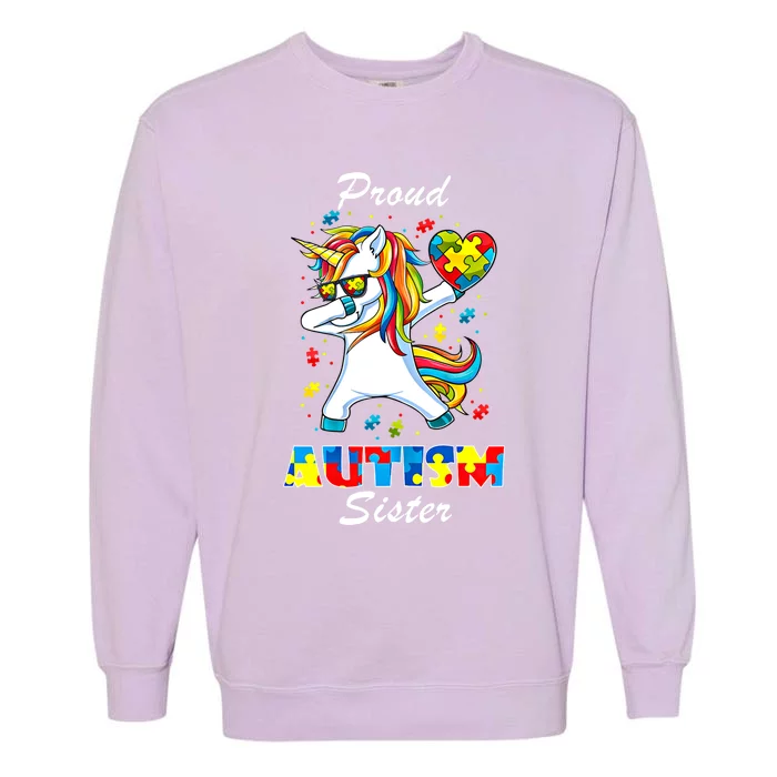 Proud Autism Sister Unicorn Autism Awareness Gift Garment-Dyed Sweatshirt