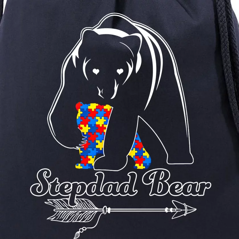 Proud Autism Stepdad Bear Autism Awareness Autistic Support Funny Gift Drawstring Bag