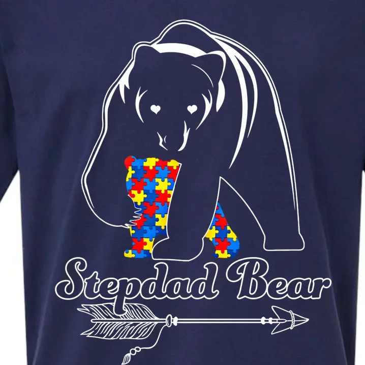 Proud Autism Stepdad Bear Autism Awareness Autistic Support Funny Gift Sueded Cloud Jersey T-Shirt