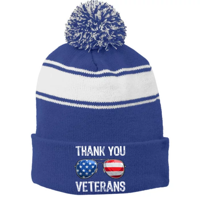 Patriotic America Sunglasses Thank You Veterans Day Gift Stripe Pom Pom Beanie