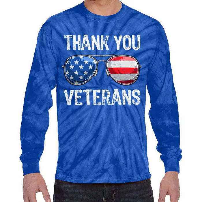 Patriotic America Sunglasses Thank You Veterans Day Gift Tie-Dye Long Sleeve Shirt