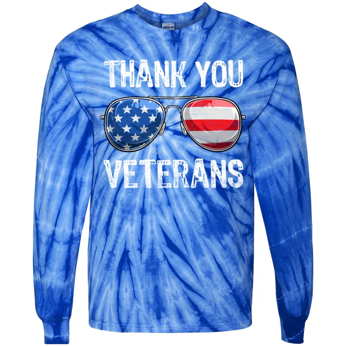 Patriotic America Sunglasses Thank You Veterans Day Gift Tie-Dye Long Sleeve Shirt