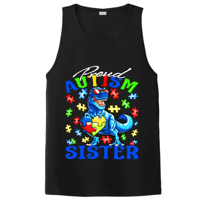 Proud Autism Sister Dinosaur Autism Awareness Gift Performance Tank