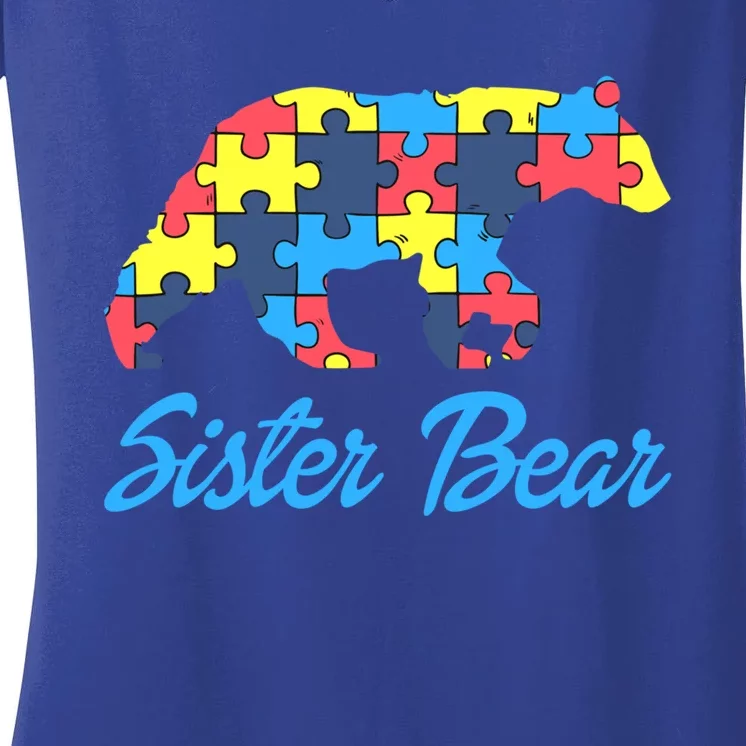 Proud Autism Sister Awareness Support Cute Gift Women's V-Neck T-Shirt