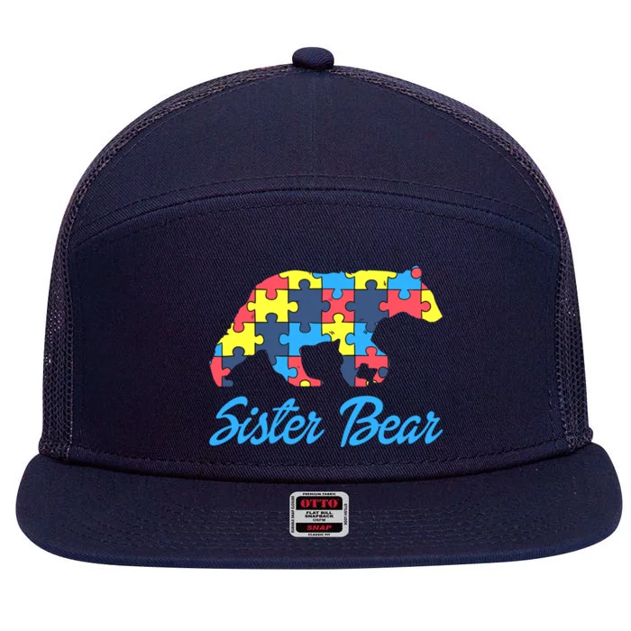 Proud Autism Sister Awareness Support Cute Gift 7 Panel Mesh Trucker Snapback Hat