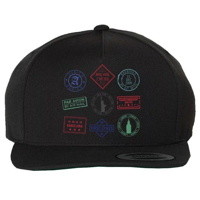 Passport Stamps Travel Wool Snapback Cap