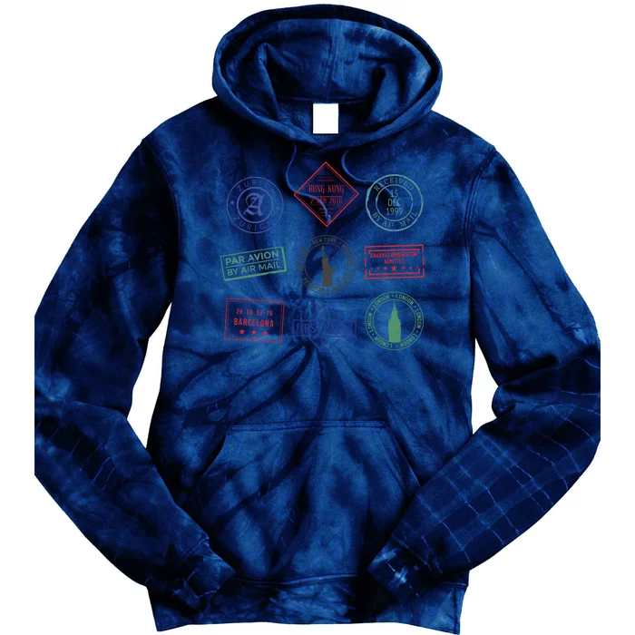 Passport Stamps Travel Tie Dye Hoodie