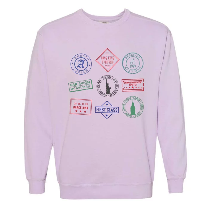 Passport Stamps Travel Garment-Dyed Sweatshirt