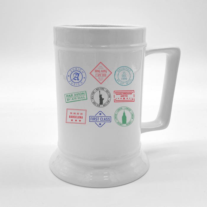 Passport Stamps Travel Front & Back Beer Stein