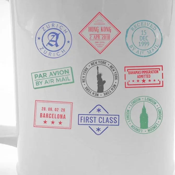 Passport Stamps Travel Front & Back Beer Stein