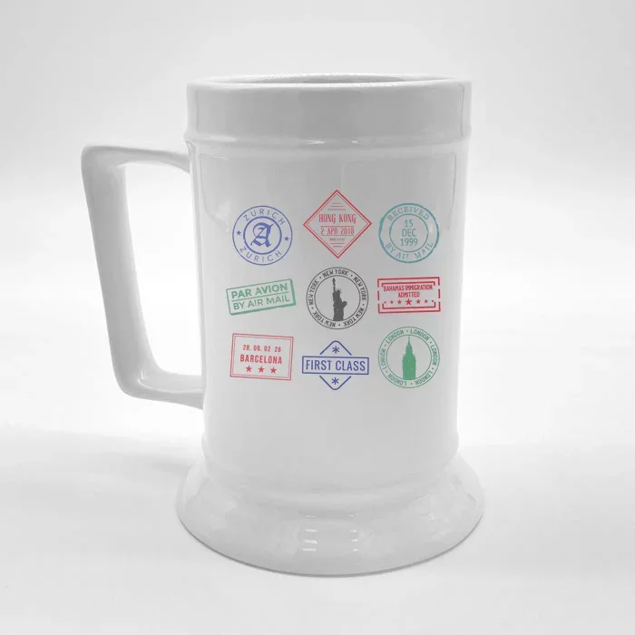 Passport Stamps Travel Front & Back Beer Stein