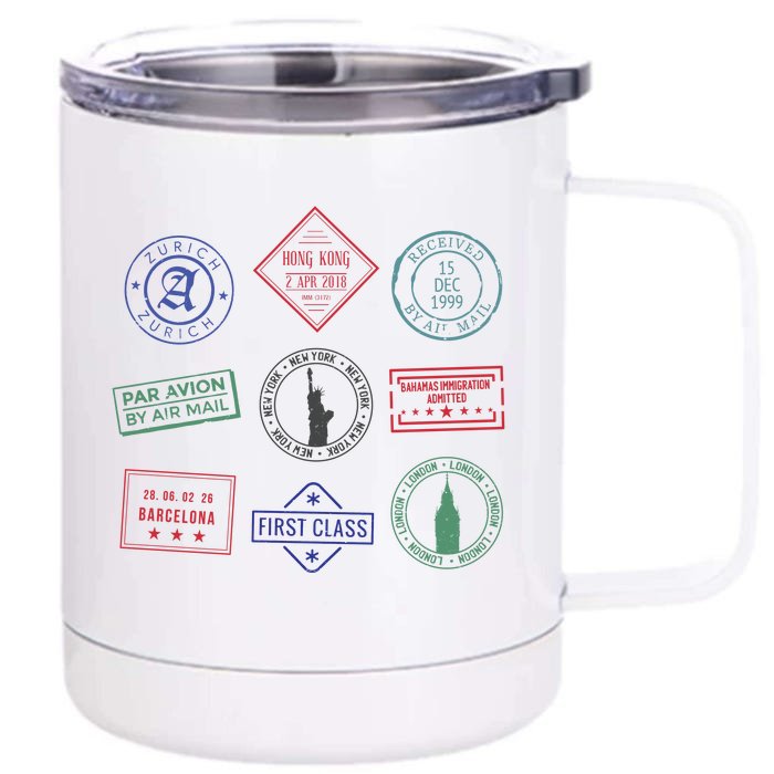 Passport Stamps Travel Front & Back 12oz Stainless Steel Tumbler Cup