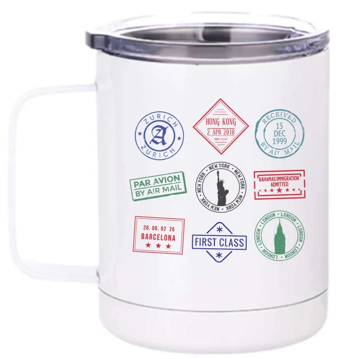 Passport Stamps Travel Front & Back 12oz Stainless Steel Tumbler Cup