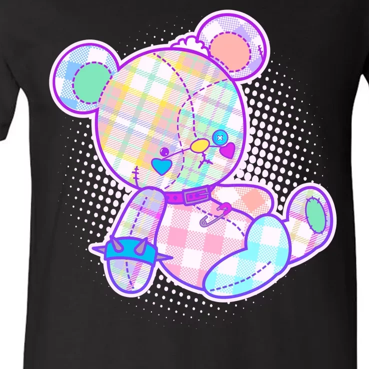 Pastel Kawaii Cute Goth Punk Teddy Bear V-Neck T-Shirt