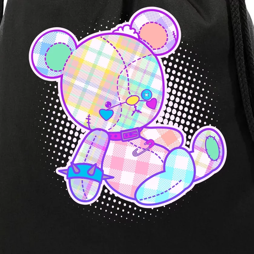 Pastel Kawaii Cute Goth Punk Teddy Bear Drawstring Bag