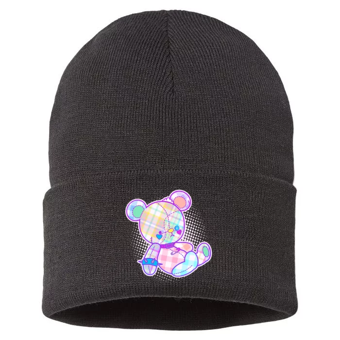 Pastel Kawaii Cute Goth Punk Teddy Bear Sustainable Knit Beanie