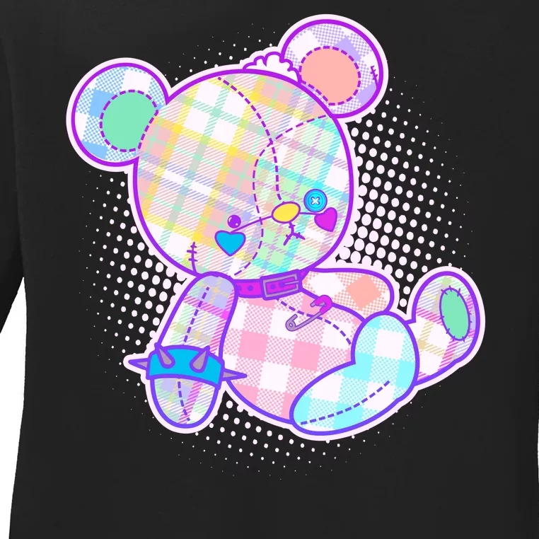 Pastel Kawaii Cute Goth Punk Teddy Bear Ladies Long Sleeve Shirt