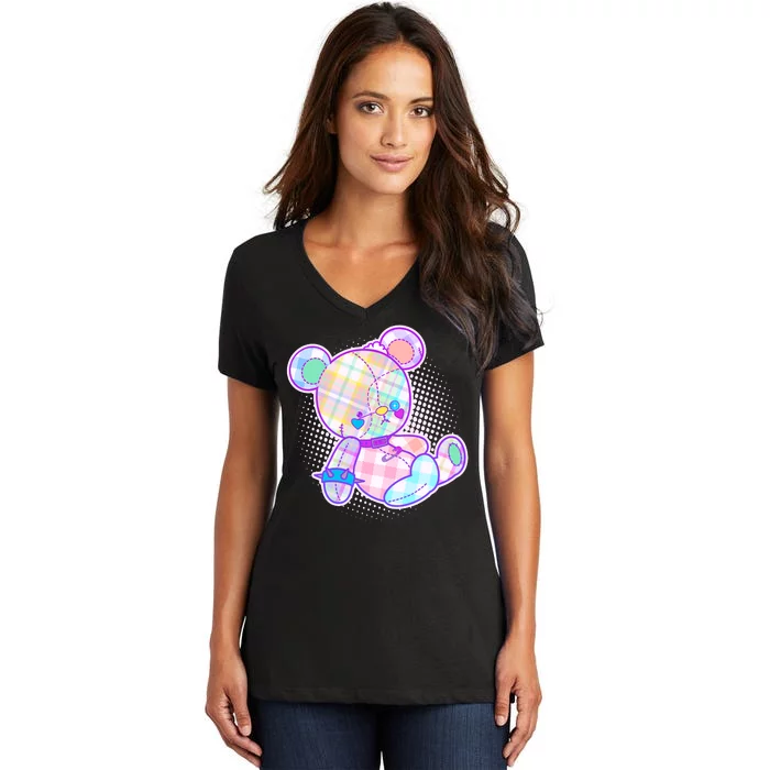 Pastel Kawaii Cute Goth Punk Teddy Bear Women's V-Neck T-Shirt